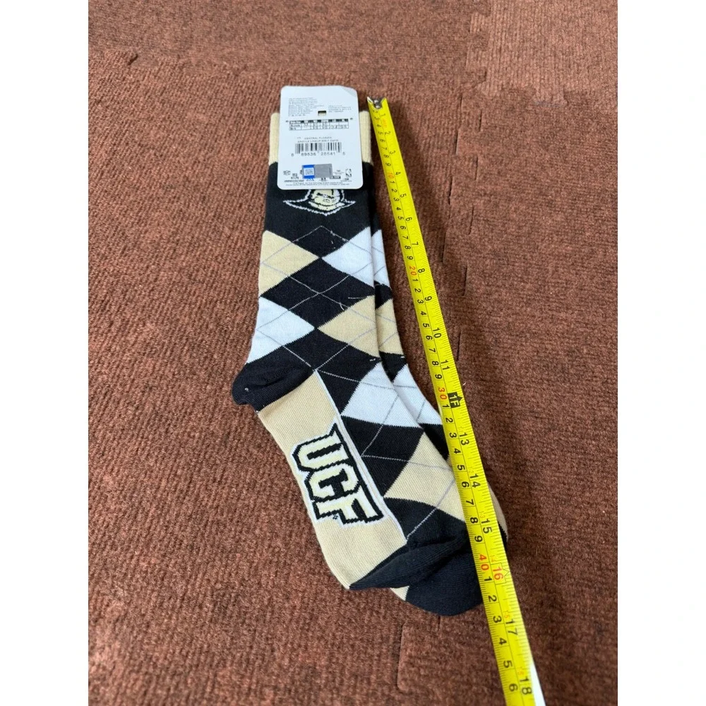 UCF Knights FBF Originals Argyle Crew‎ Socks Blk Gold White OSFM Central Florida
